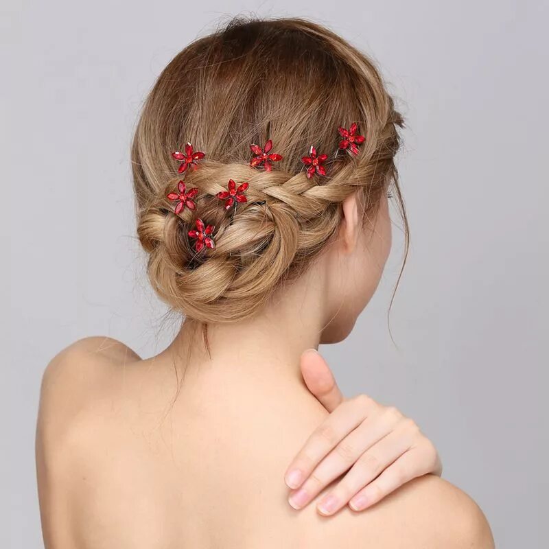 Прическа с маленькими крабиками для женщин Handmade Fancy Hair Comb Accessories Red Crystal Flower Bridal Hair Pin For Wome