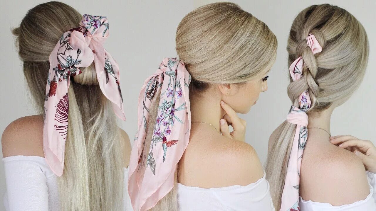 Прическа с платком на средние EASY HAIRSTYLES With a Scarf - YouTube