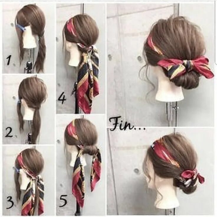 Прическа с платком на средние Pin on Self Scarf hairstyles, Long hair styles, Hair scarf styles