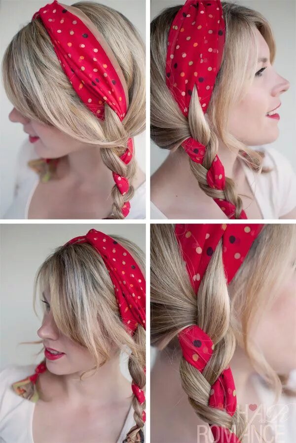 Прическа с платком на средние Or The Scarf-Braided Pigtails Hair romance, Braided hairstyles tutorials, Pigtai