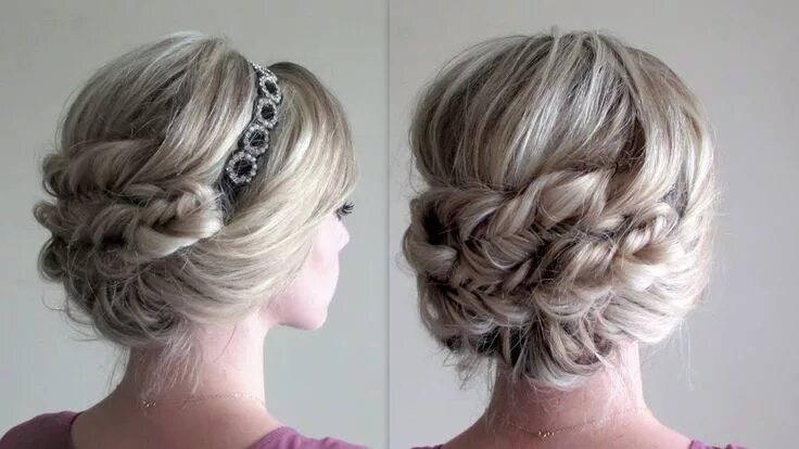 Прическа с плетением на средние How to: Headband Updo and Fishtail Braids Updo with headband, Fish tail braid, F