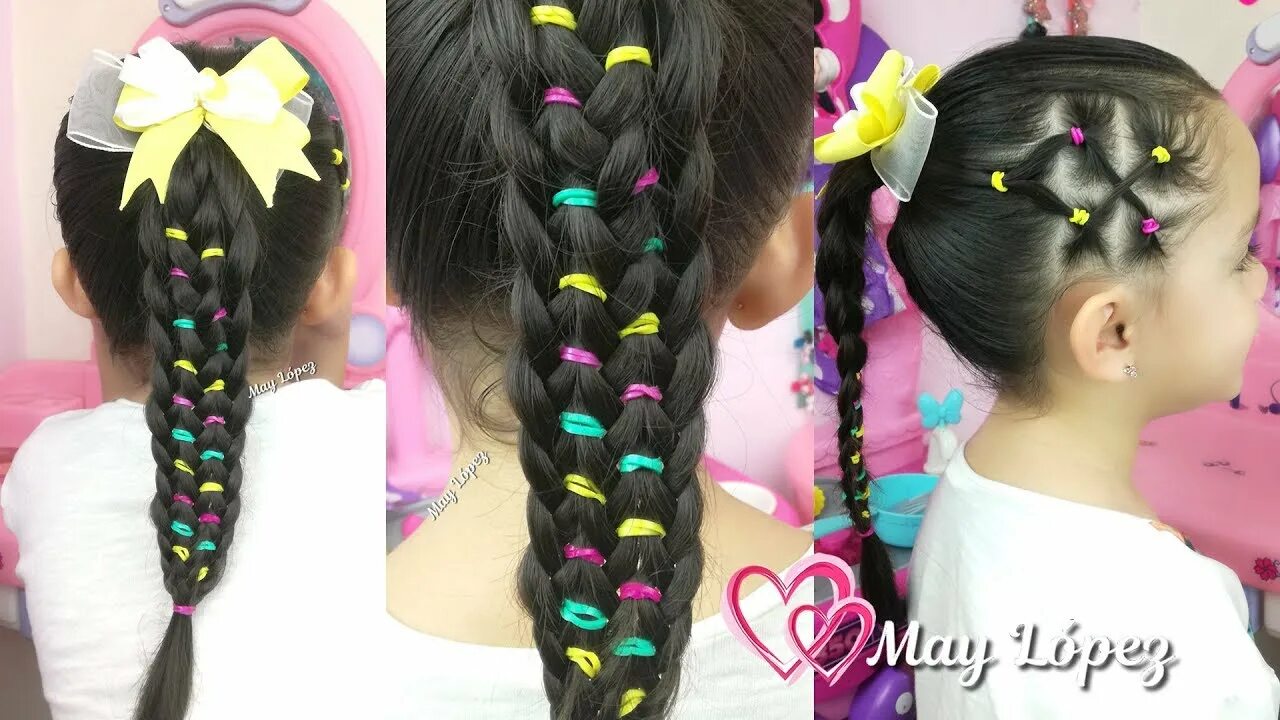 Прическа с цветными резинками для девочек Peinados para NIÑAS Trenzas fáciles Inspirada en APRENDIENDO CON MARY May López 