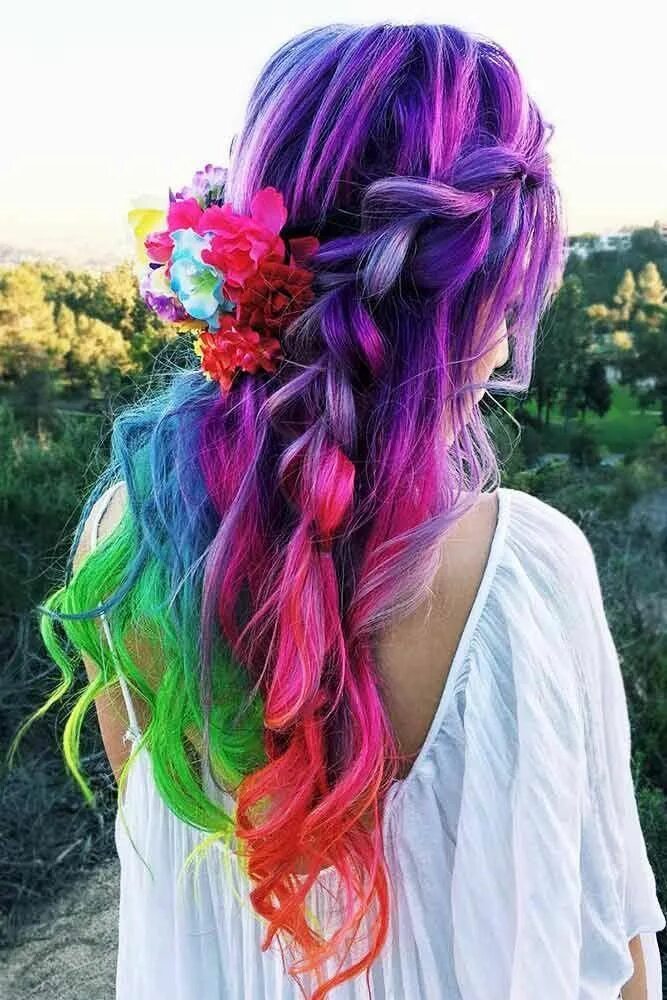 Прическа с цветными волосами для девочки #Wantthesame in 2019 Hair styles, Mermaid hair, Multicolored hair