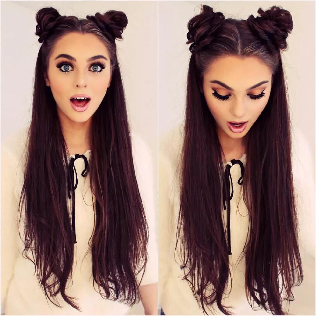 Прическа с волосами на глазах Jackie Wyers on Instagram: "#spacebuns appear in my @arianagrande #singandstyle 