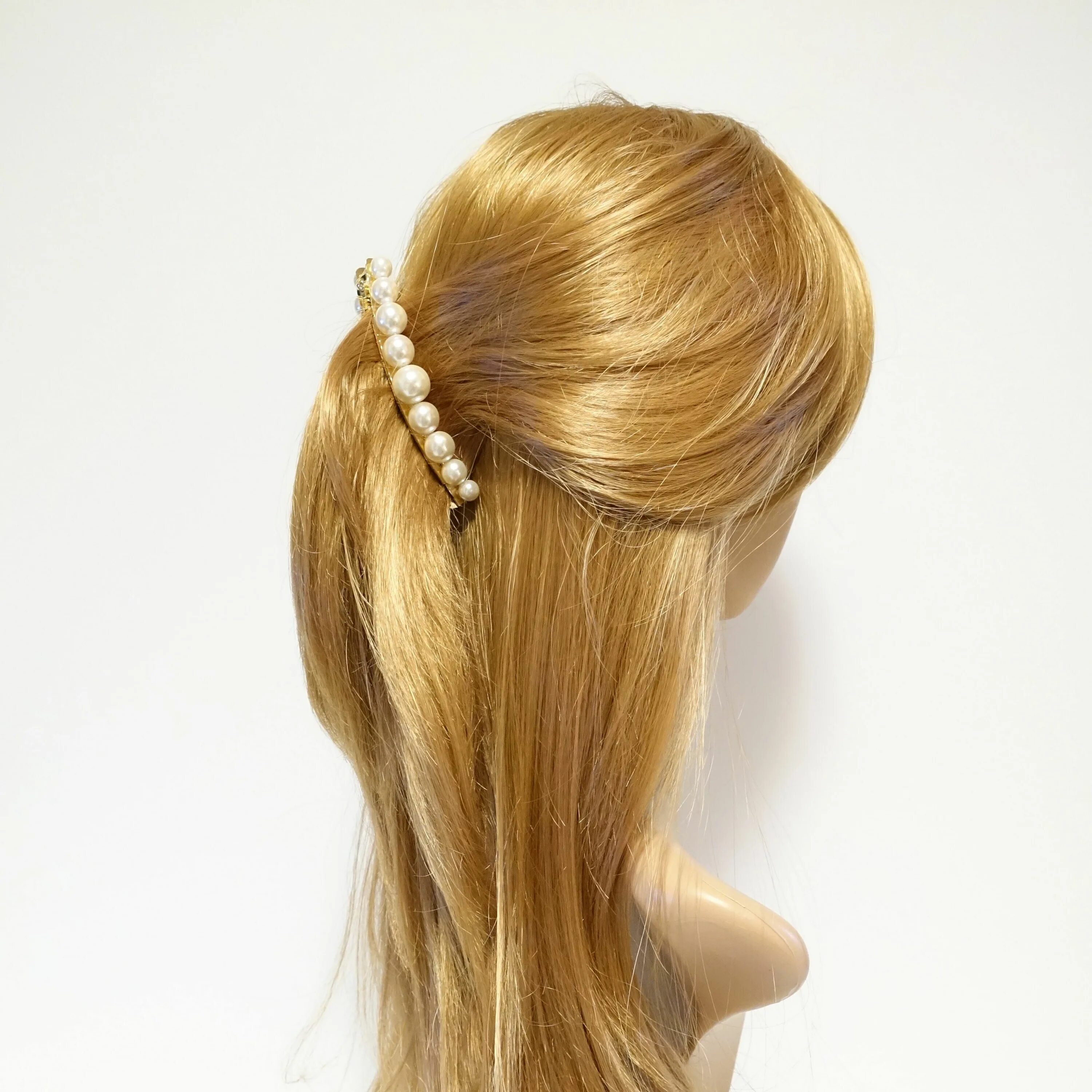 Прическа с заколкой банан на средние волосы Elegant Pearl Ball Beaded French Barrette Banana Hair Clip Banana for hair, Bana