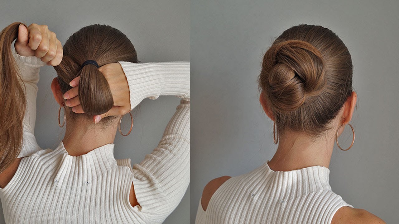 Прическа се ляня как сделать HOW TO: BUN FOR THIN MEDIUM TO LONG HAIR. STEP BY STEP - YouTube