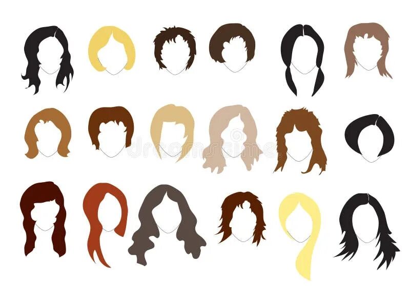 Прическа шаблон Women Profiles Silhouettes Vector Set. Stock Vector - Illustration of haircuts, 