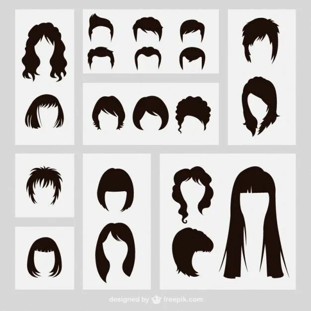 Прическа шаблон Silhouettes Coiffures Vecteur Premium Hair vector, Cartoon faces expressions, Ha