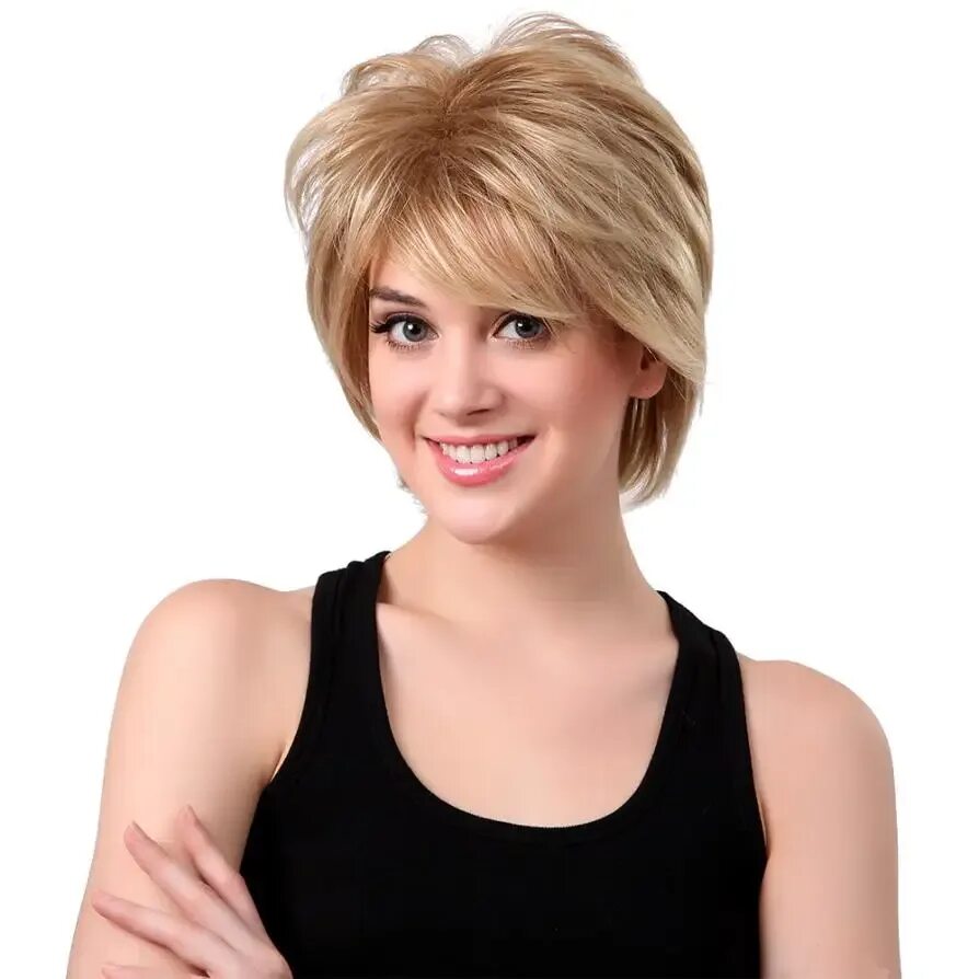 Прическа шапочка женская на средние волосы фото Natural Light Blonde Straight Short Hair Wigs Short Women's Fashion Wig New Hair