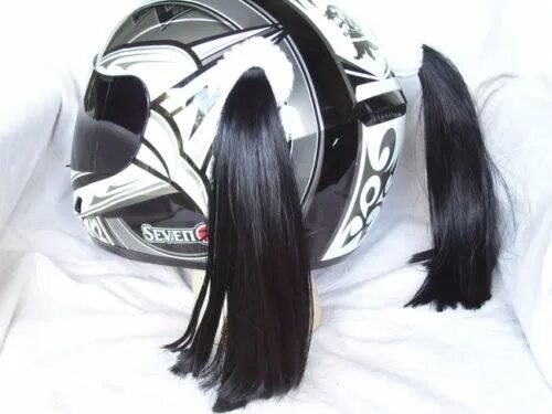 Прическа шлем BLACK Helmet Pigtails..(Pair) Motorcycle, Bike, .Helmet Hair 14" each ... BLACK 