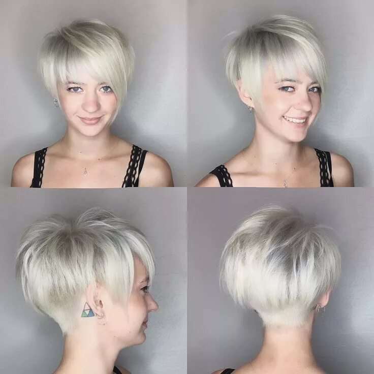 Прическа симметрия женская на короткие волосы Pixie haircut platinum blonde by @leahfittsbeautydesign - Frisuren Frisuren Mode