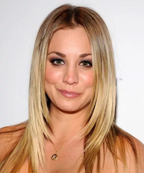 Прическа спереди Kaley Cuoco Long Straight Blonde Hairstyle with Light Blonde Highlights Light bl