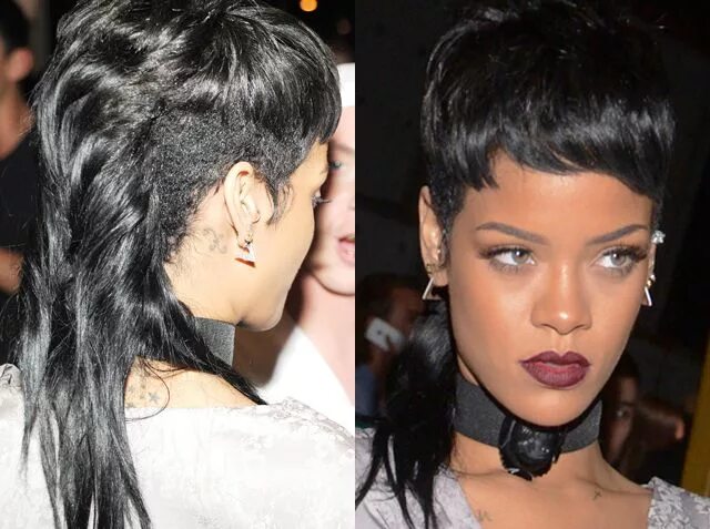 Прическа спереди короткие сзади длинные женские Rihanna's full-on mullet hairstyle at New York Fashion Week. Rihanna hairstyles,