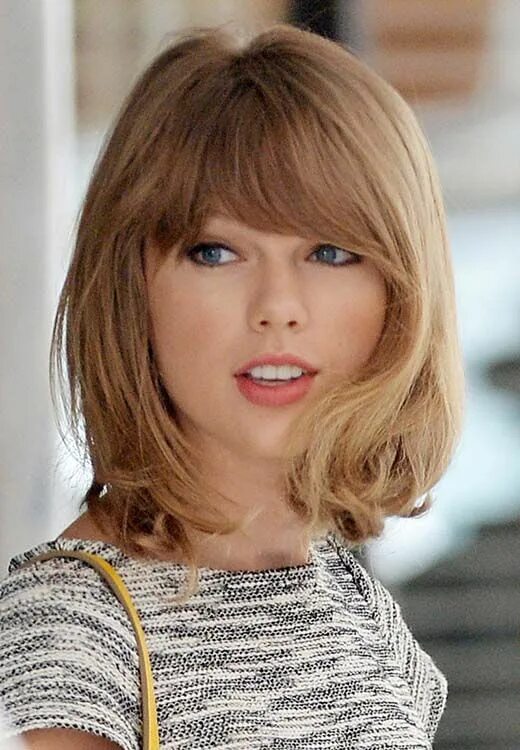 Прическа средней длины с челкой фото Youthful Short Loose Wave Taylor Swift Hairstyle Human Hair Wig Taylor swift sho