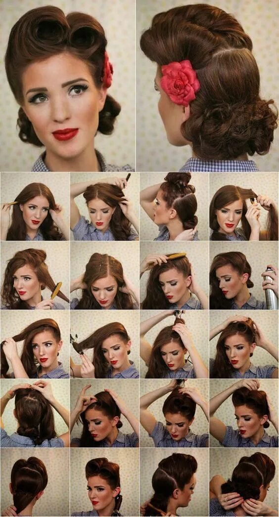 Прическа стиляг на длинные волосы victory roll pin up tutorial Vintage Look Pin-up Victory Rolls - Complete Hair S