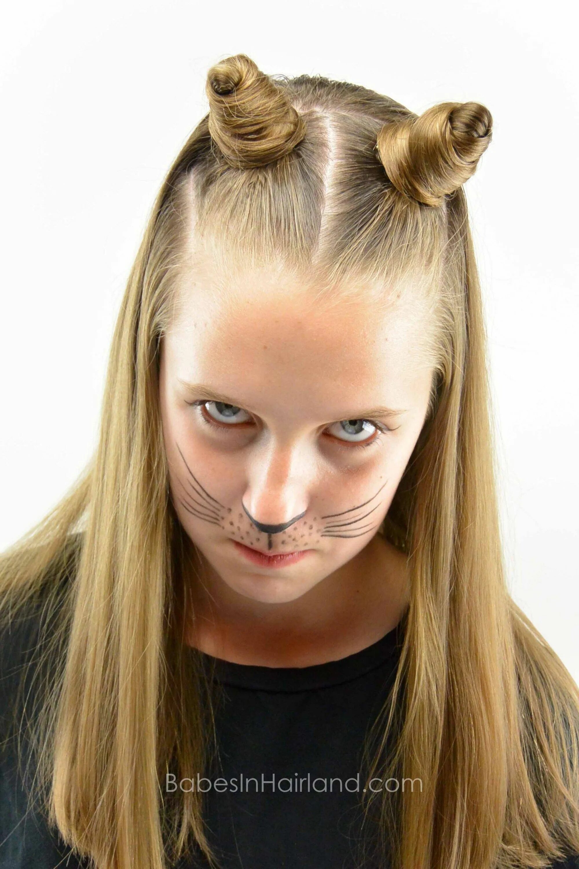 Прическа ушки Cat Ears Using Your Own Hair #2 Halloween Hairstyle - Babes In Hairland Hallowee