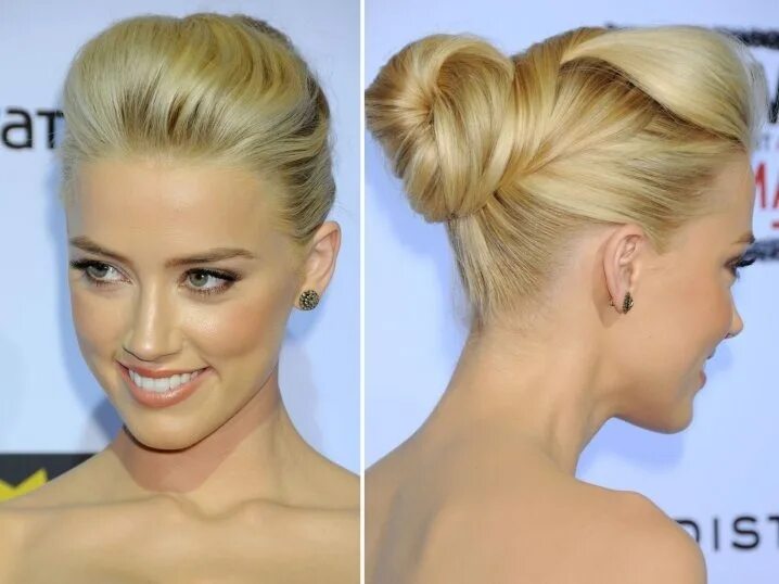 Прическа уж год не в моде amber-heard-updo-hairstyle Uzun saç, Vintage saç stilleri, Saç topuzları