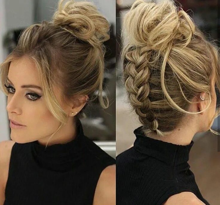 Прическа в клуб на средние волосы Penteado coque alto com trança embutida Bridesmaid hair, Thick hair styles, Long