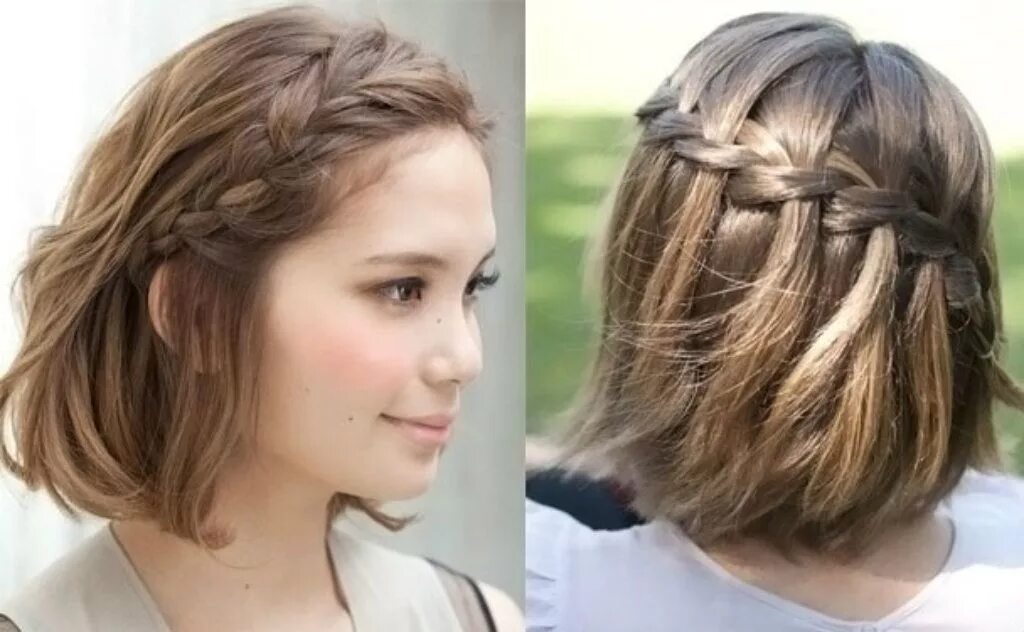 Прическа в школу на каре до плеч Прически на каре: коса Peinados, Cortes de pelo, Peinados con trenzas