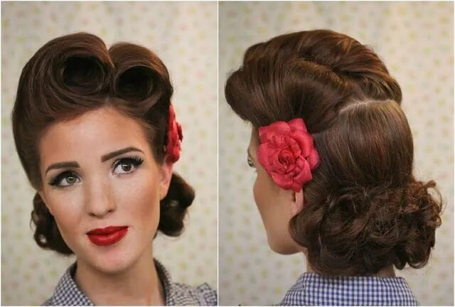 Прическа в стиле 60 на средние The Freckled Fox : Modern Pin-up Week: #2 - Pin-up Victory Rolls Retro hairstyle