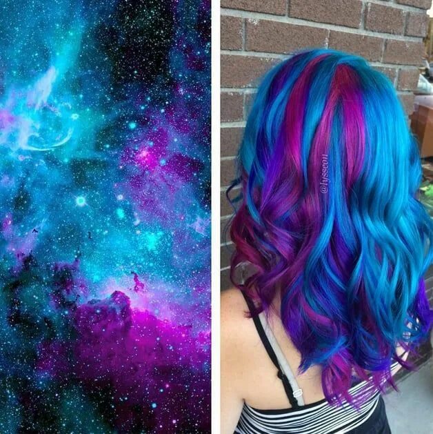 Прическа в стиле космос для девочки 15 Galaxy Hair Ideas That Will Make You Starry-Eyed Крашенные волосы, Идеи приче