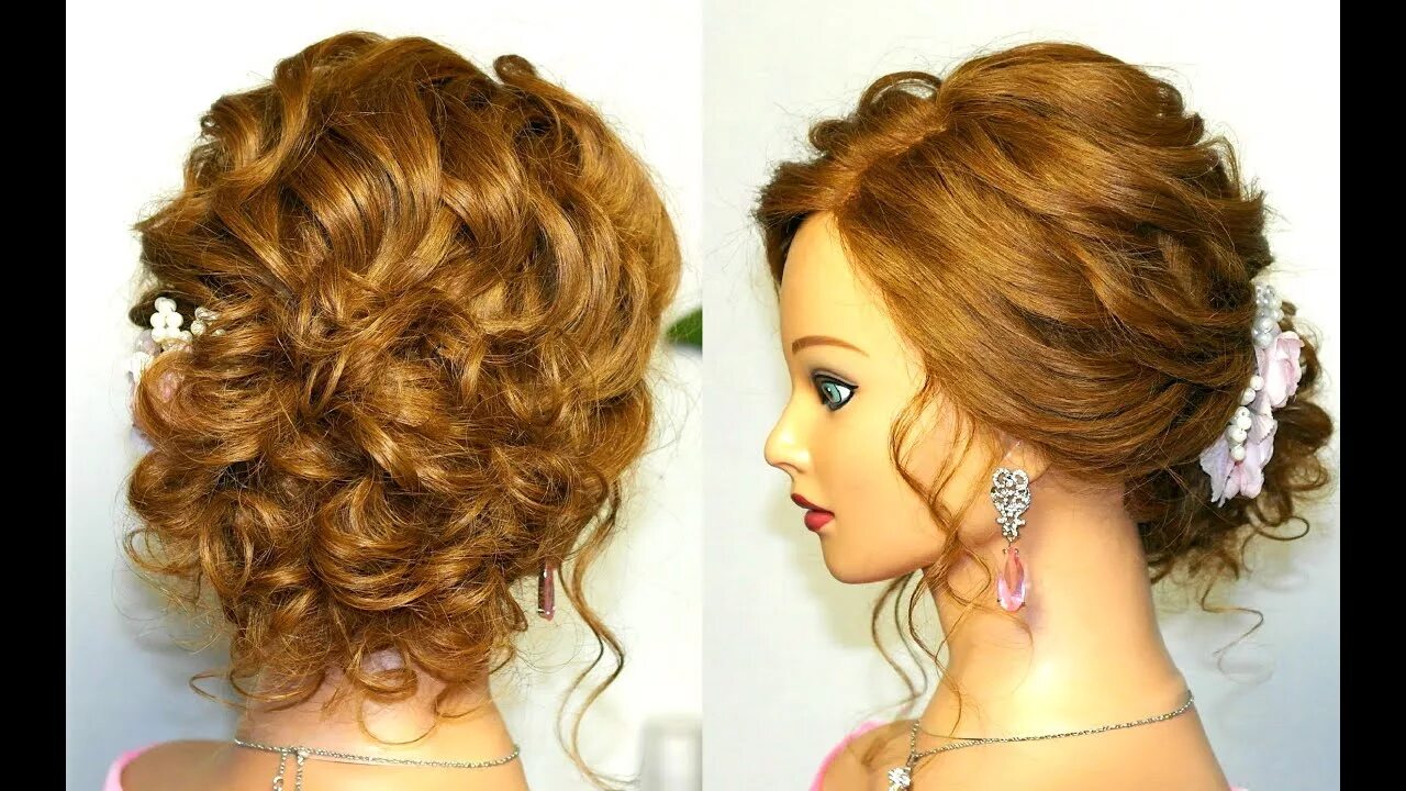 Прическа вечерняя на средние видео Prom wedding hairstyle, curly updo for long medium hair tutorial - YouTube