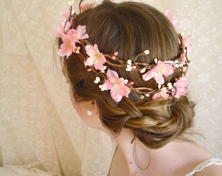 Прическа венок из волос для девочки Cherry Blossom Flower Head Wreath SAKURA DREAMS a Pink Etsy Mahkota bunga, Mahko