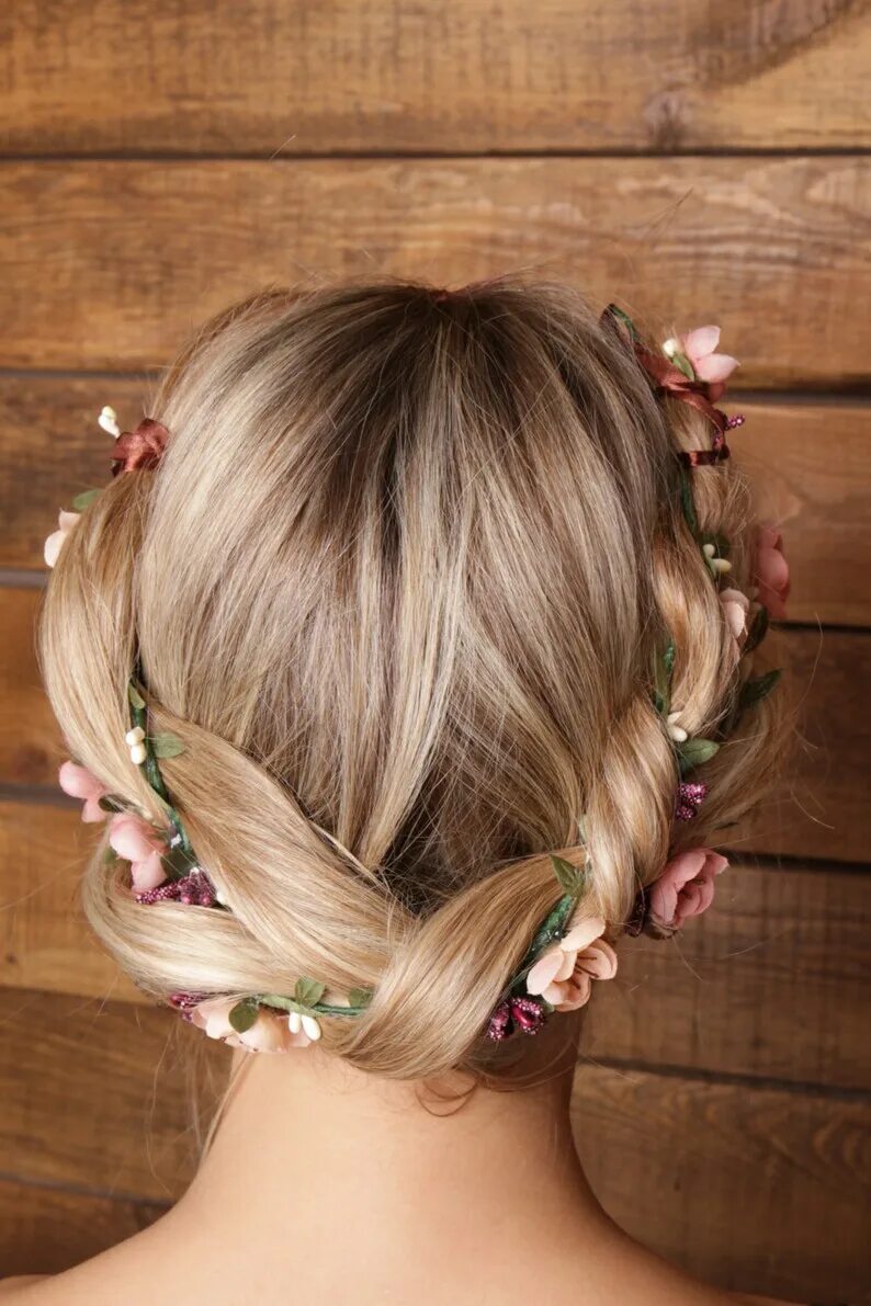 Прическа венок из волос для девочки Flower hair wreath Bridal Headpiece Double headband bridesmaid Etsy