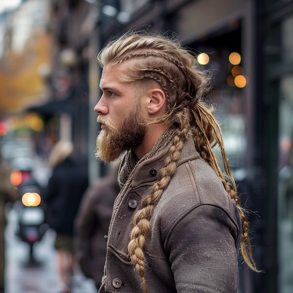 Прическа викингов фото Man with long braids in viking style