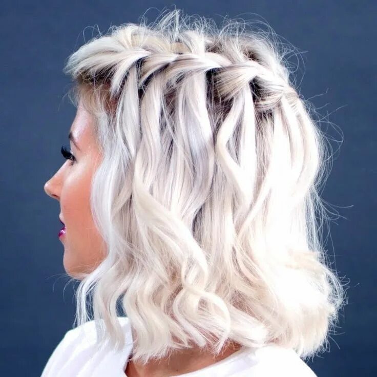 Прическа водопад на каре How To Waterfall Braid Short Hair Messy short hair, Prom hairstyles for short ha