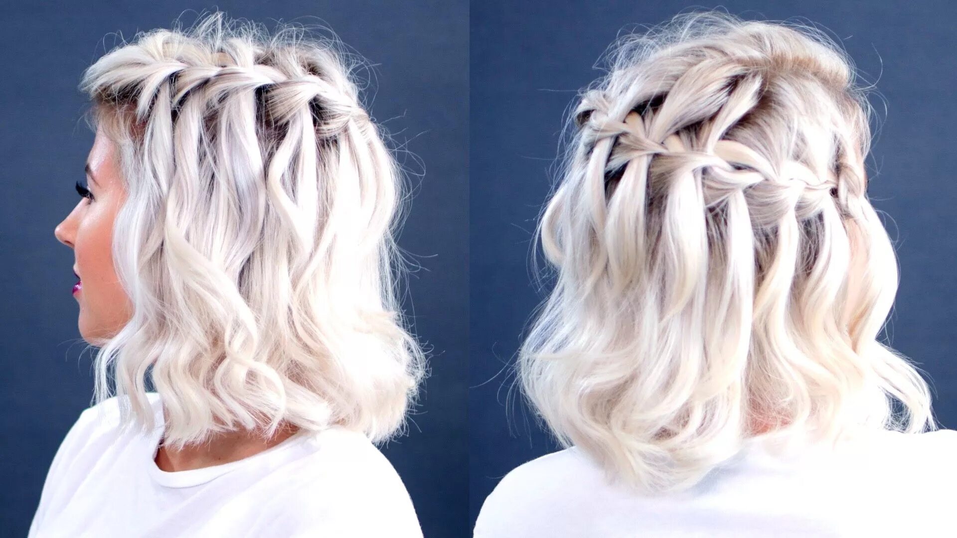 Прическа водопад на каре How To Waterfall Braid Short Hair Milabu Cortes de pelo, Trenzas en pelo corto, 