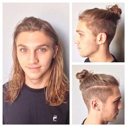 Прическа волосы на макушке мужская Undercut Man Bun Hairstyle