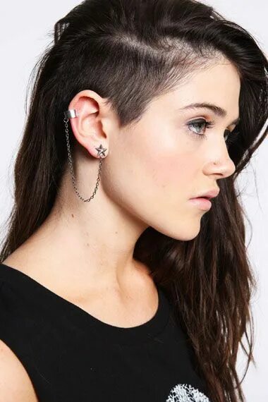 Прическа выбритый висок на длинные волосы Hoop earcuff- these are really cool peinados pinterest hair Shaved side hairstyl