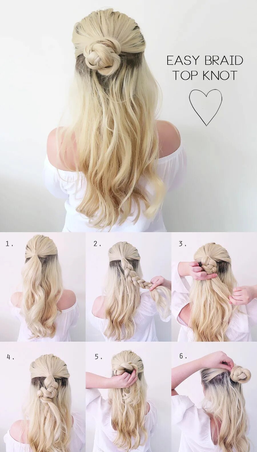 Прическа за 5 минут Hair Tutorial VERY Easy Summer Braided Top Knot Braided top knots, Hair styles, 