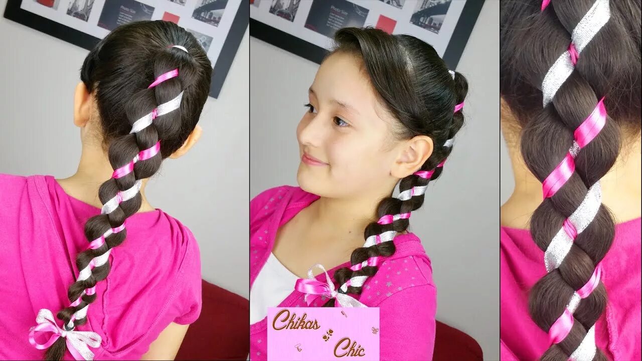 Прическа зигзаг для девочки 4 Strand Uneven / Loony Braid! Ribbon Braided Hairstyles Ponytail - YouTube