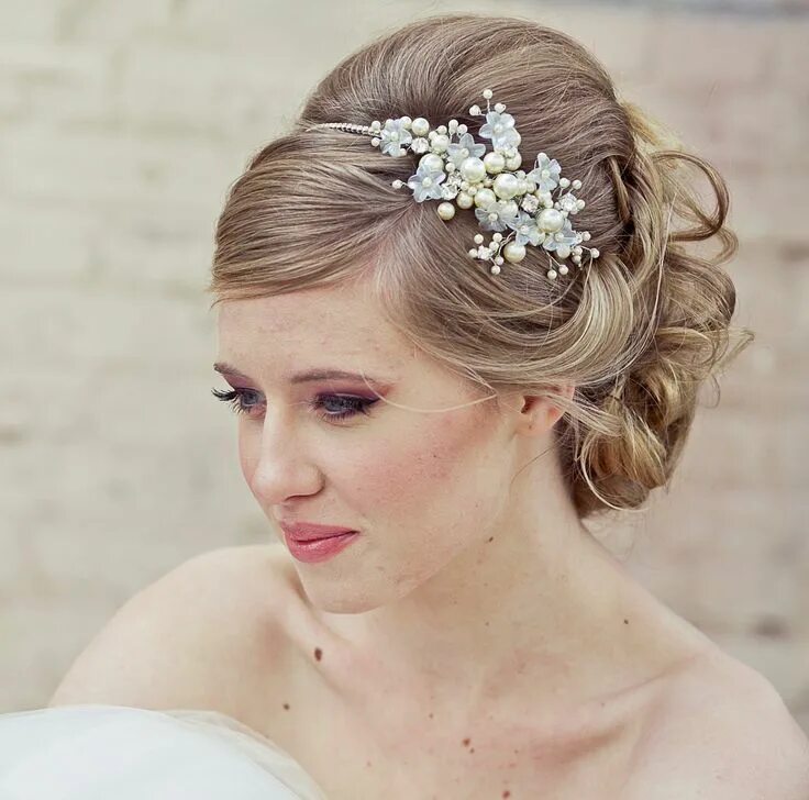 Прически 14 Wedding Hair, Rhinestone tiara with flowers and ivory pearls, wedding tiara Wedd