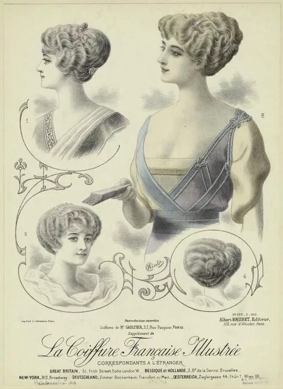 Прически 1910 х годов NYPL Digital Collections Colored wigs, Edwardian hairstyles, Edwardian fashion