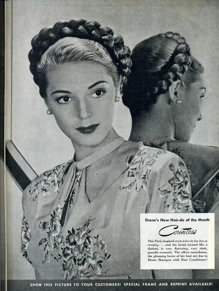 Прически 1945 года 1940s Vintage Hairstyle: A braided updo. #1940s #vintagehair #vintagehairstyle #