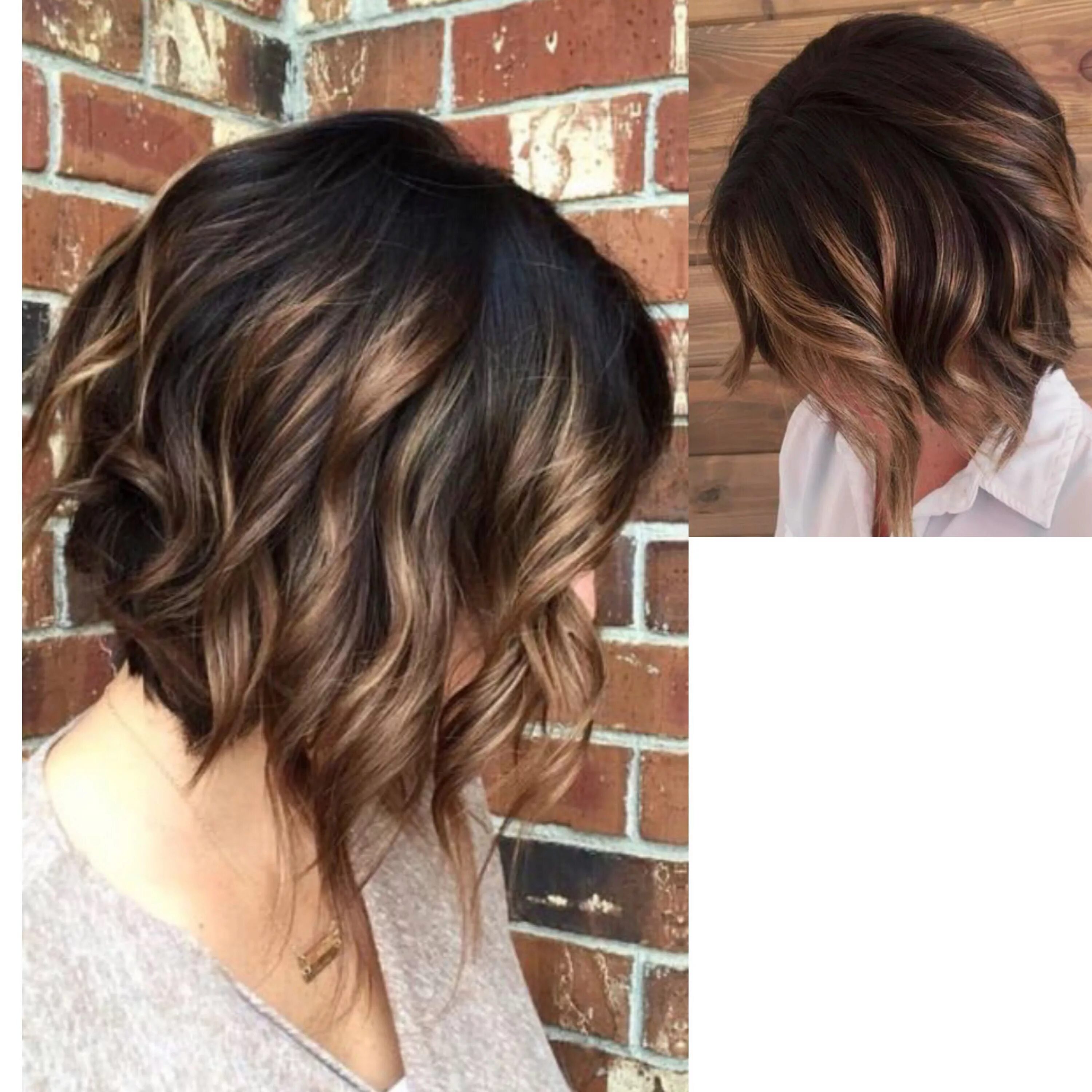 Прически балаяж на короткие волосы shorter in back, loose waves, piecey in front face framing layers Textured bob h