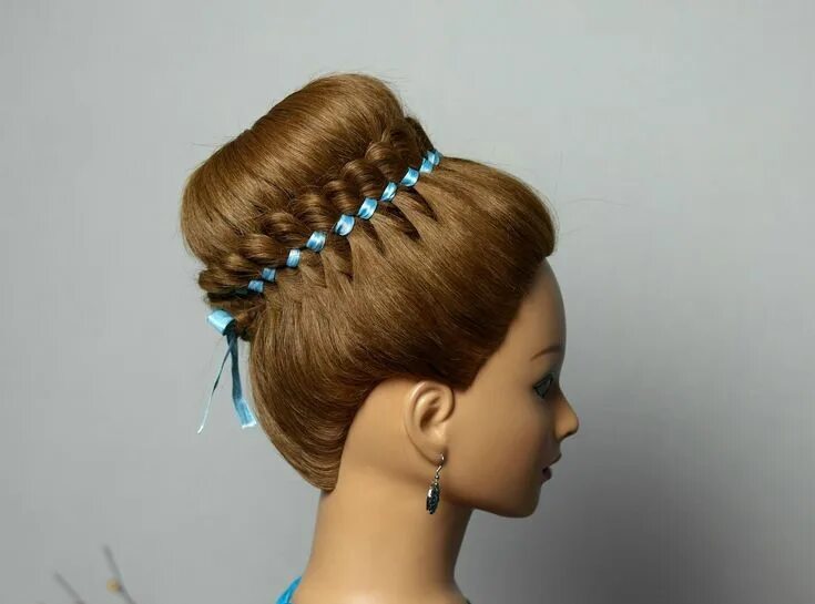 Прически длинные с лентой Braided hairstyle for long hair with 4 strand ribbon braid. Bun updo Braids for 