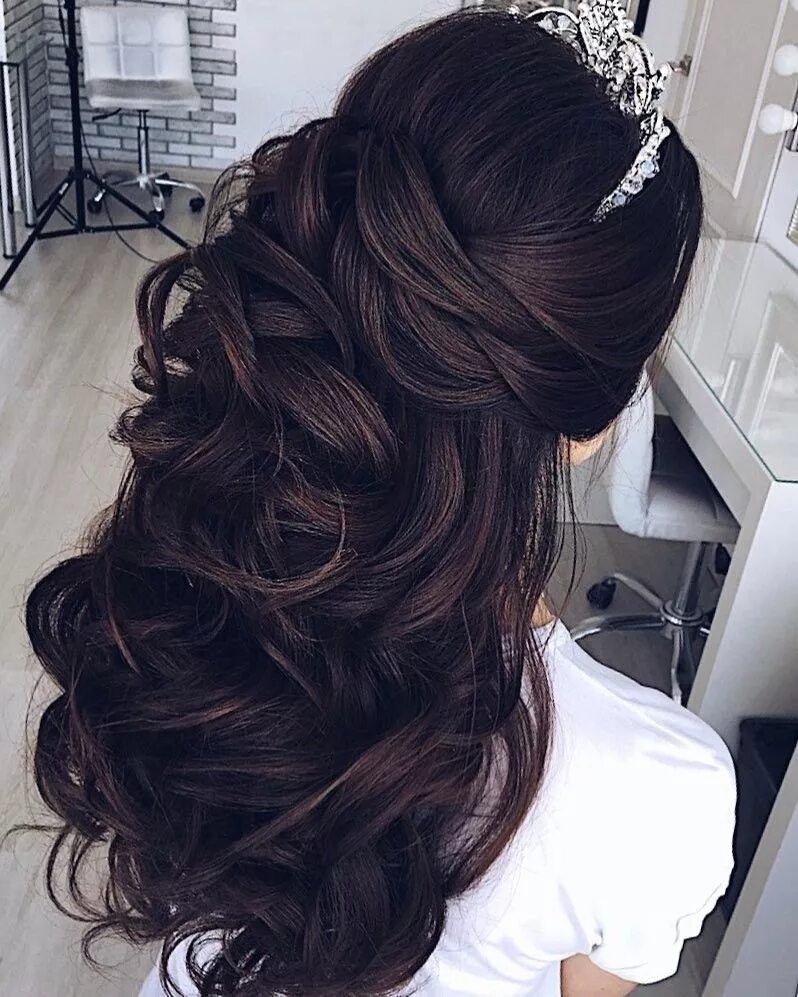 Прически длинные темные волосы Half up half down wedding hairstyle - partial updo bridal hairstyle ideas Hair s