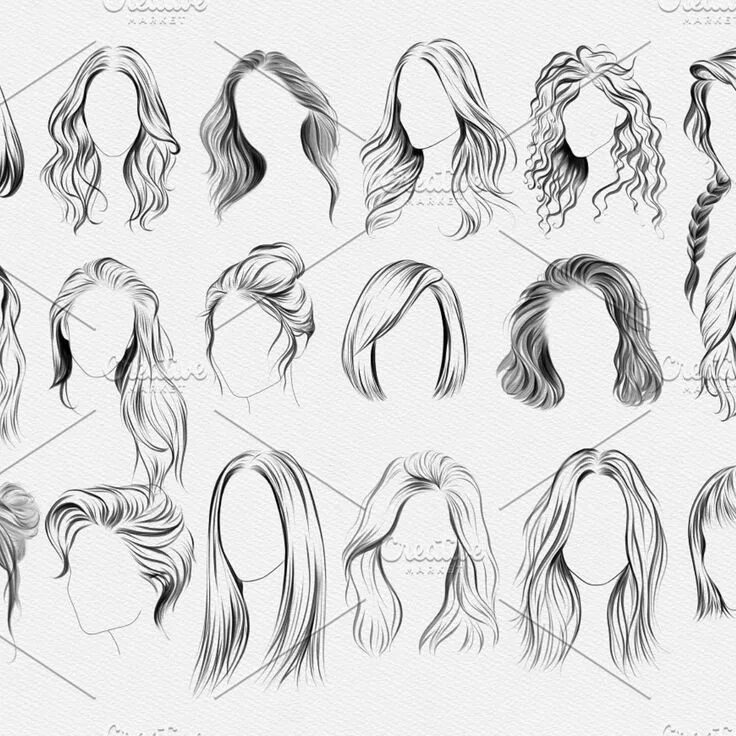 Прически длинные волосы рисунок Hairstyle I Stamps Brushes Procreate How to draw hair, Hair styles, Figure drawi