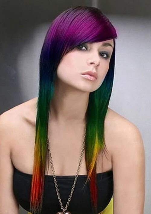 Прически длинные волосы с косой челкой Adorable rainbow hairstyles! Hair, Long straight layered hair, Long hair styles