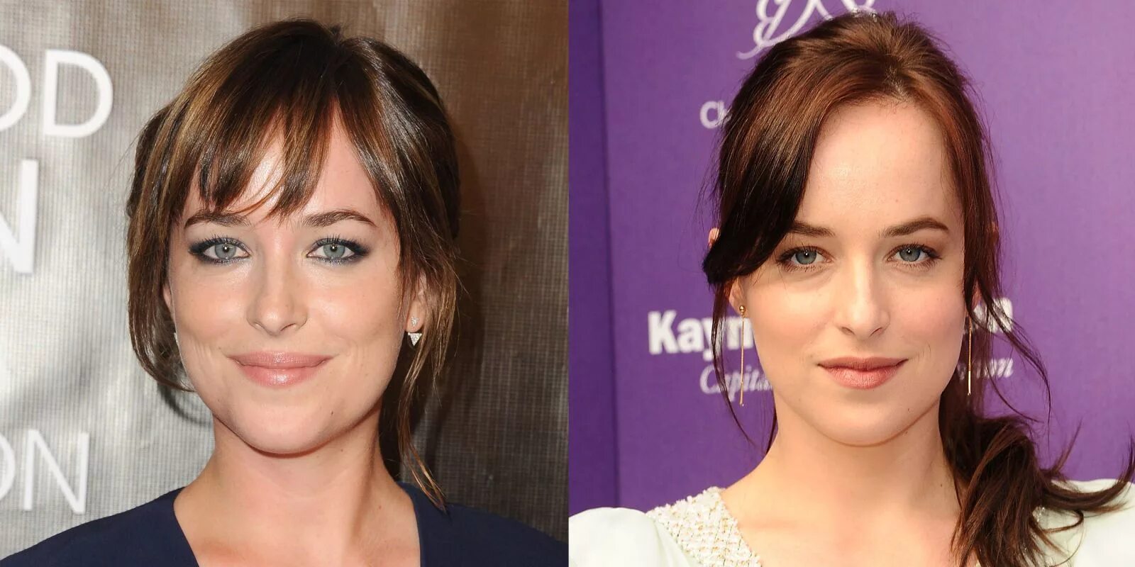 Прически для большого лба женские Fringe Benefits: Celebrities With and Without Bangs Celebrity bangs, Dakota john