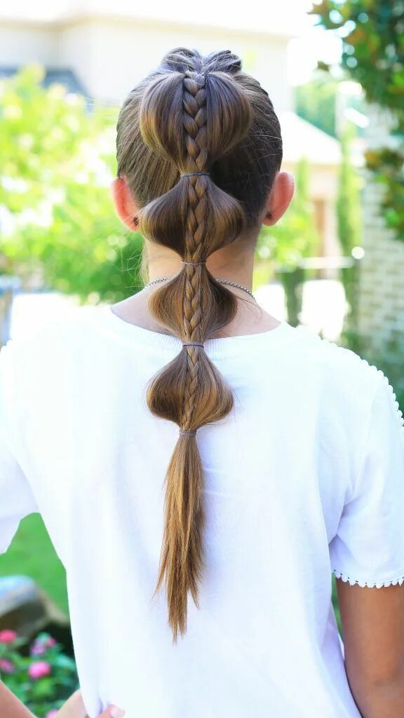 Прически для девочек коса хвост Gestapelte Blase Braid - Frisuren Haarstyle Diy hairstyles easy, Hair styles, Cu