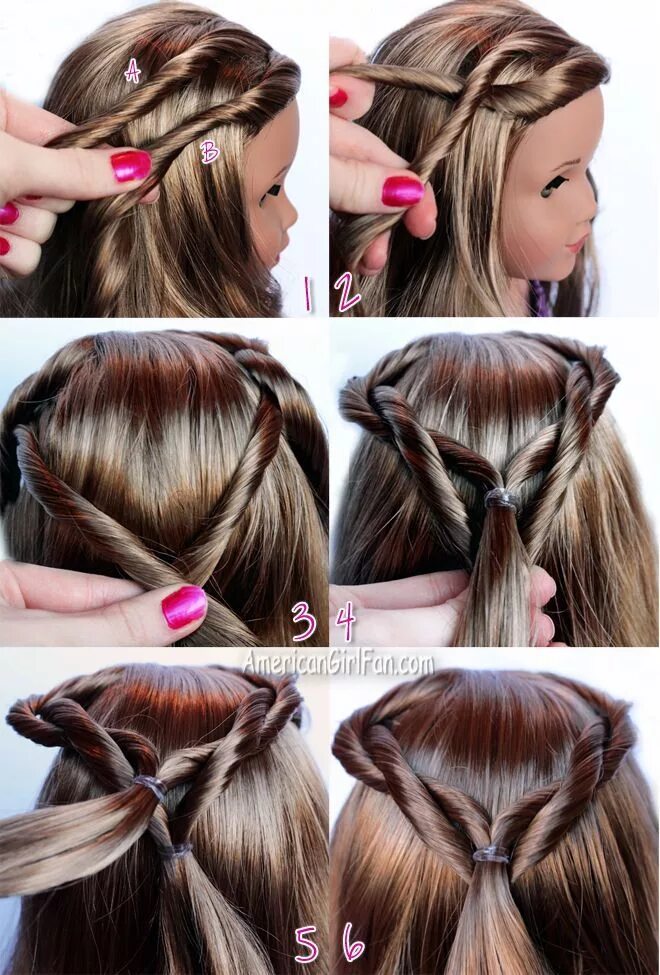 Прически для девочек легкие красивые пошагово Doll Hairstyle: Lea's Double Twist Half-Ponytail Featured Style! American girl h