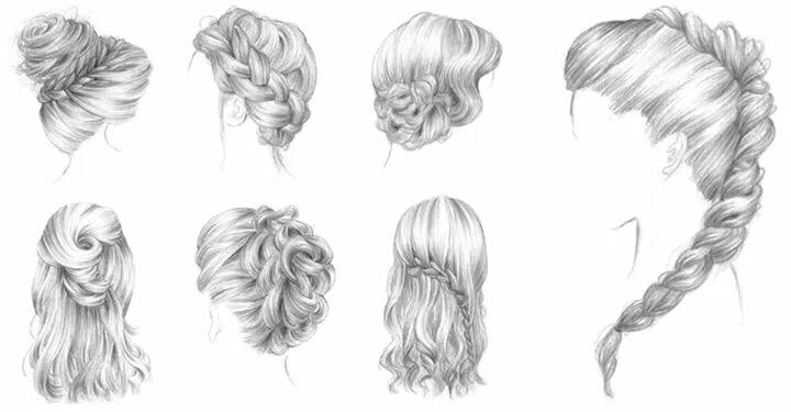 Прически для девочек нарисованные карандашом Hairstyle Sketches: Long Hair Drawing