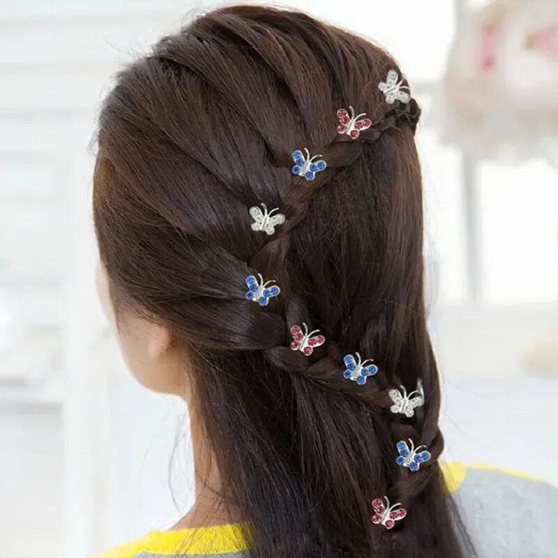 Прически для девочек с крабиками Plate hair rhinestones Shiny butterfly U type Hairpins Kids butterfly diamond en