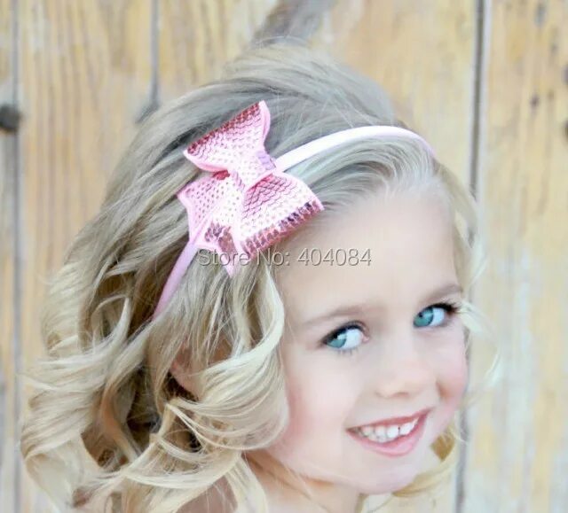 Прически для девочек с повязками New Sequin Little Cheer Hair Bow Hairbands Girl Newborn Soft Stretch Headbands 2