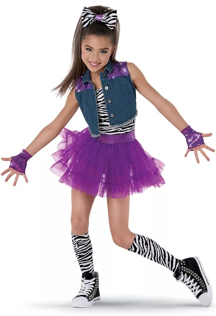 Прически для дискотеки для девочек Denim Vest Zebra & Tulle Skirt Dance outfits, Kids dance outfits, Dance costumes